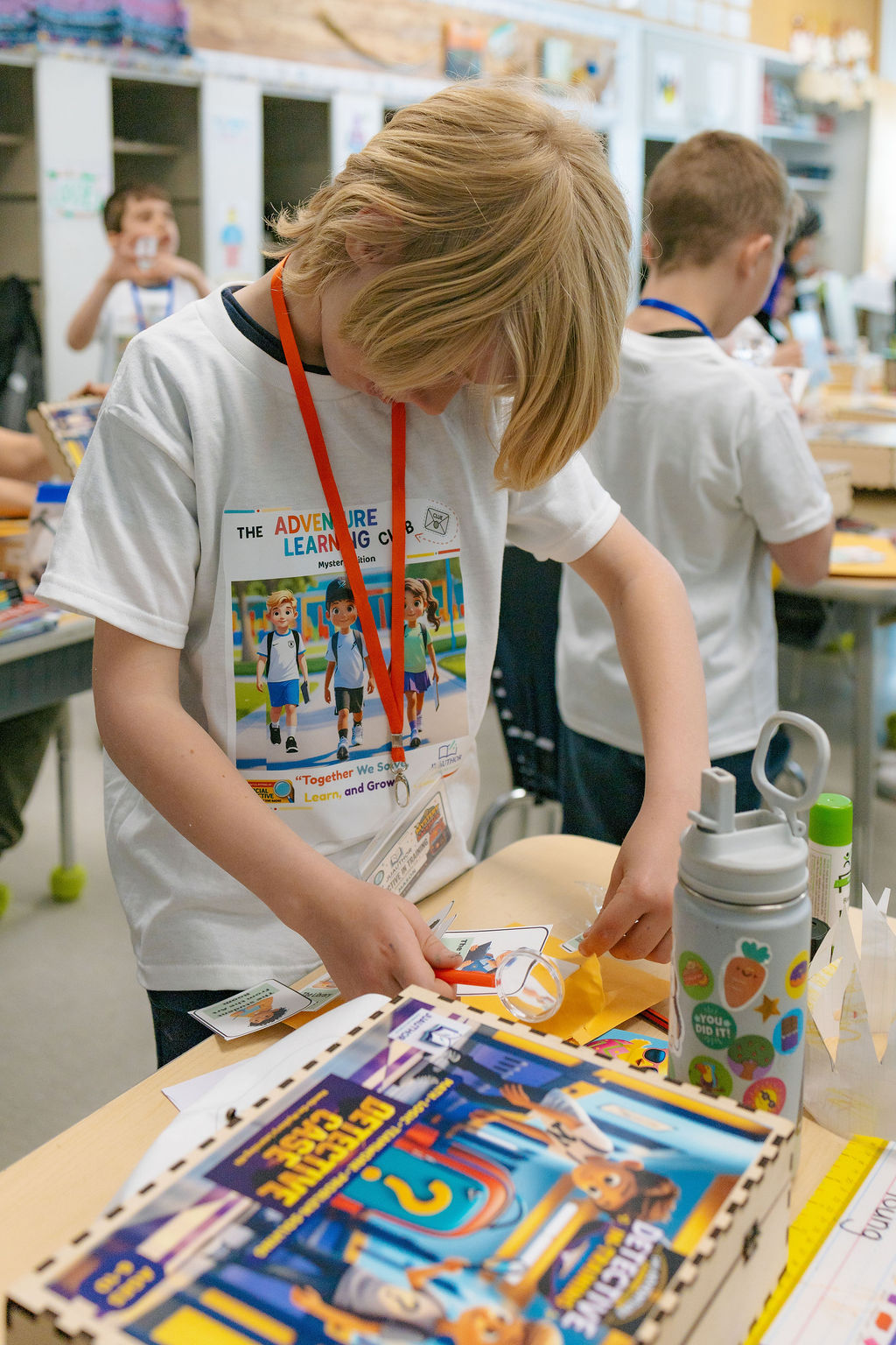 Story workbook and mission materials in use